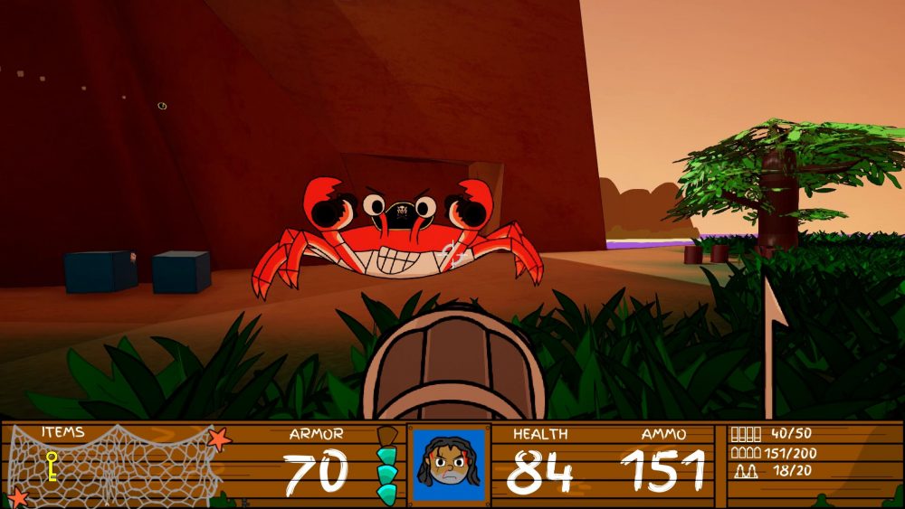 Gameplay do jogo FISH: um caranguejo gigante é um dos chefes do jogo.