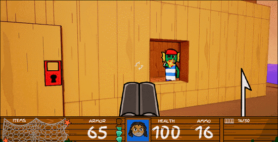Gameplay do jogo FISH: usando o gancho para puxar um inimigo para perto.